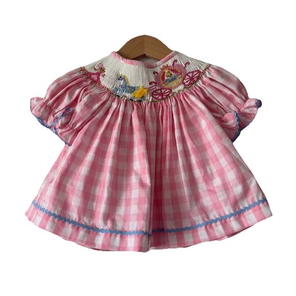 Vive La Fete Smocked Princess Dress Carriage Pink Gingham Baby Size 6 Months NWT - Picture 2 of 14